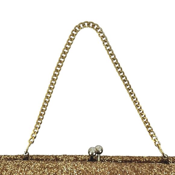 Gold Glitter Clutch Handbag Kiss Lock Evening Wedding Prom Glam Old Hollywood - Picture 4 of 13